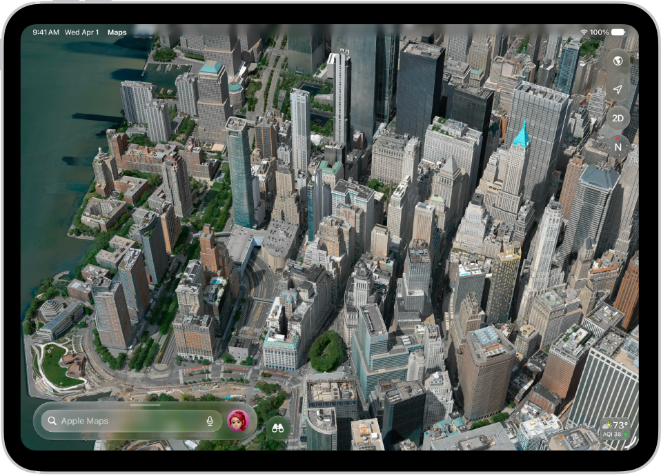 A 3D aerial flyover map of a city.