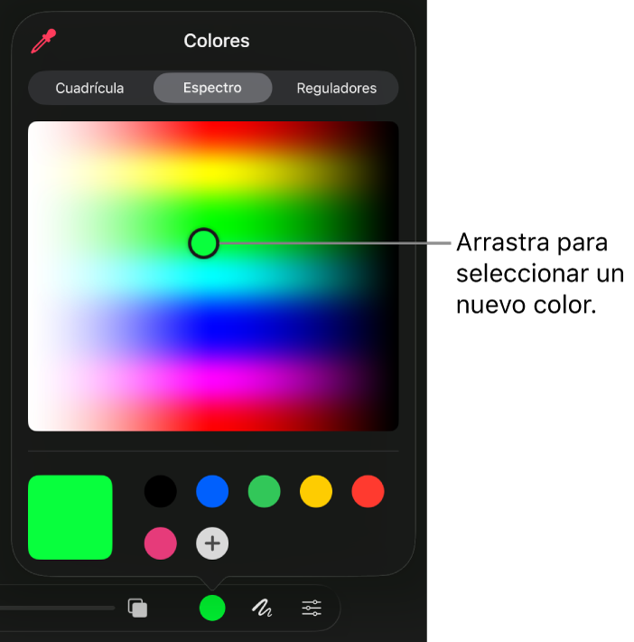 El cuadro de diálogo Colores muestra un espectro de colores que se pueden seleccionar.