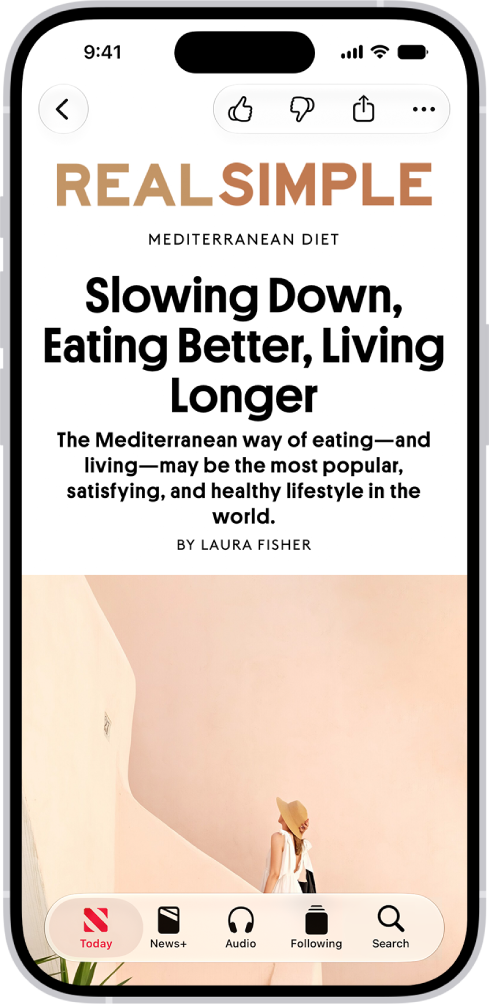 A news story in the News app. In the tabs across the bottom, Today is selected.