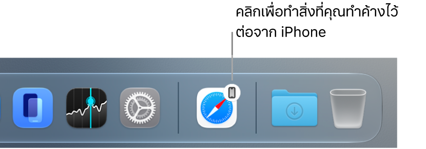 ไอคอน Handoff ที่แสดงอยู่บน Dock บน Mac