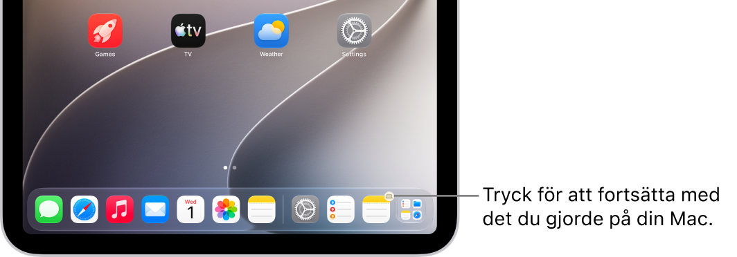 Handoff-symbolen visas i Dock på en iPad.