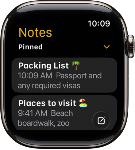 A list of notes with pinned notes at the top.