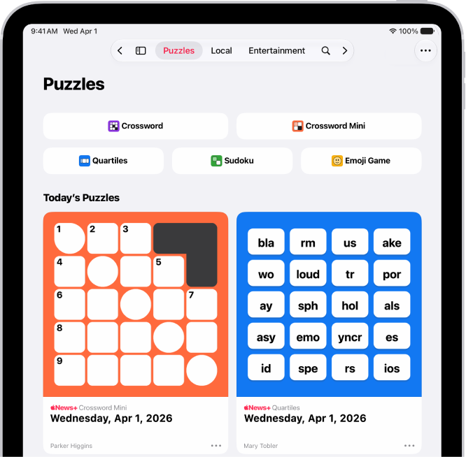 Le flux Puzzles dans l’app News.
