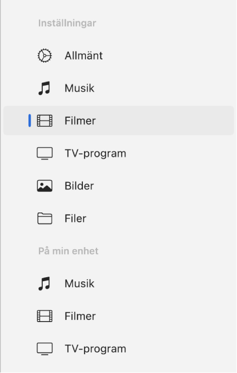 Sidofältet med Filmer markerat.