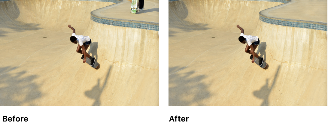 Two versions of a photo, before and after object has been removed using the Repair tool.