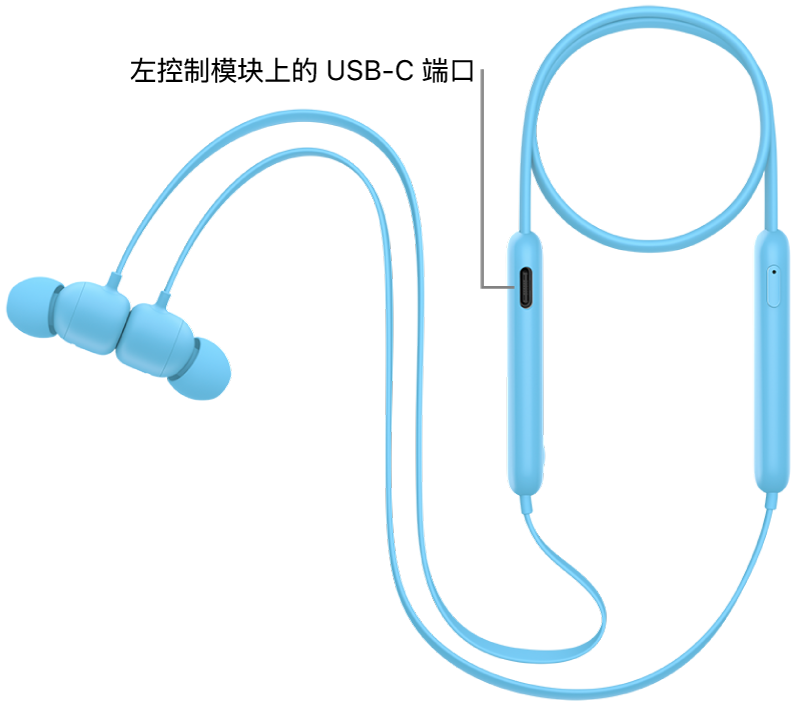 Beats&nbsp;Flex 左控制模块底部的 USB-C 充电端口。