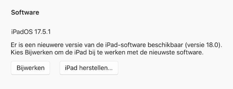 De knop 'Bijwerken' naast de knop 'Apparaat herstellen'.