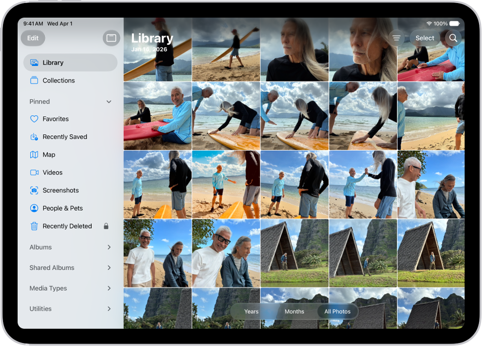 The Photos app is open and the Library tab is selected in the sidebar.