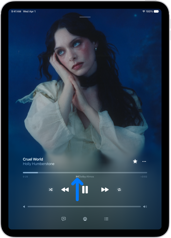 The Now Playing screen showing the Dolby Atmos icon for the track that’s playing.