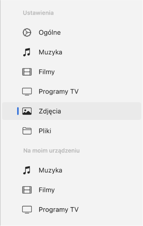 Pasek boczny z wybraną pozycją Zdjęcia.