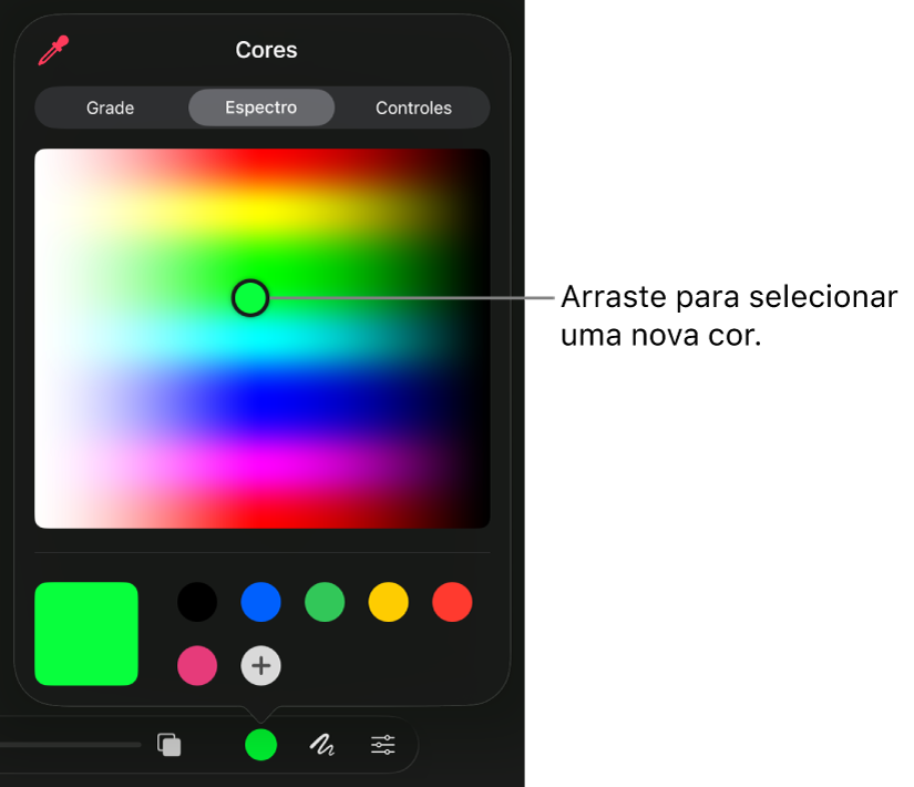 O diálogo Cores mostrando um espectro de cores selecionáveis.