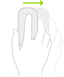 Una ilustración que muestra cómo usar un mouse para ver Slide Over.