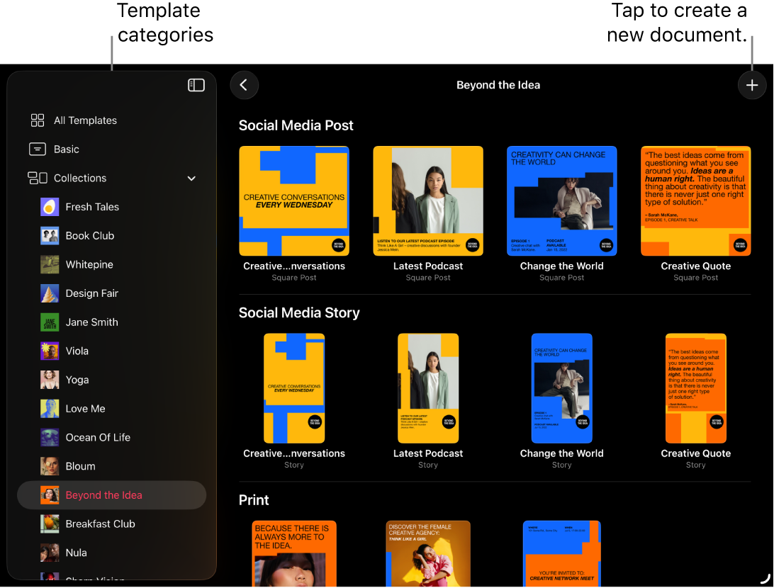 The document browser showing a variety of available templates.