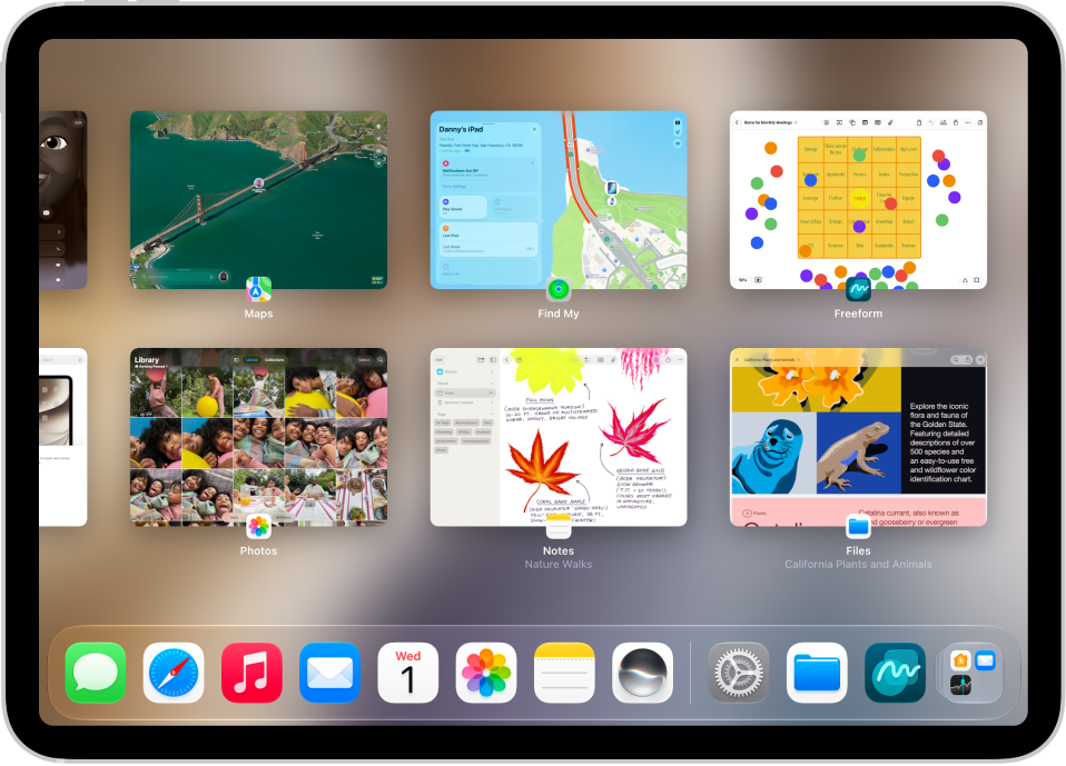 The App Switcher showing multiple recently used apps.