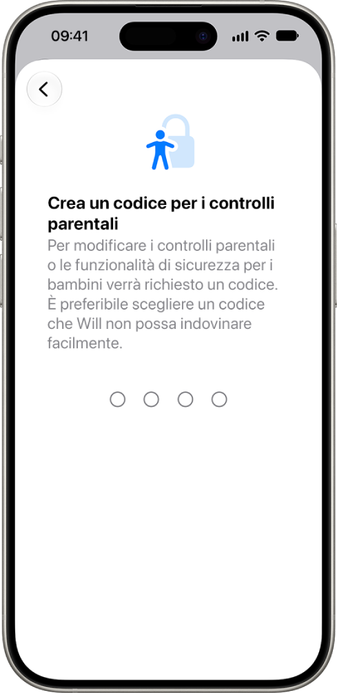 Schermata dei controlli parentali con l’opzione per creare un codice di “Tempo di utilizzo”.