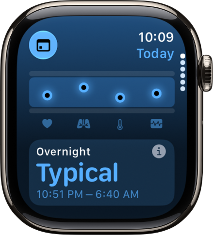 A screen in the Vitals app showing overnight health metrics.