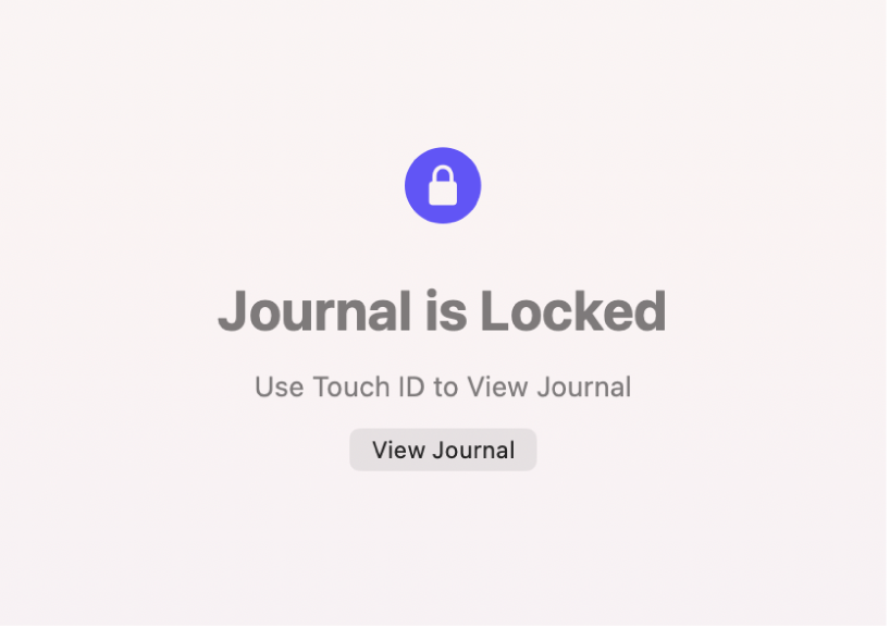 A screen in the Journal app that prompts you to use Touch ID to unlock your journal.