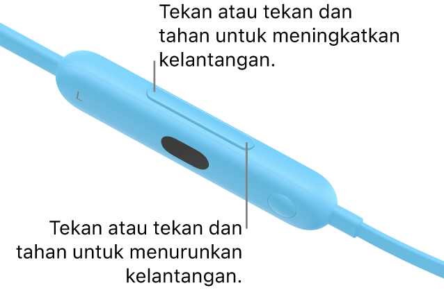 Imej modul kawalan kiri Beats&nbsp;Flex menunjukkan butang kelantangan.