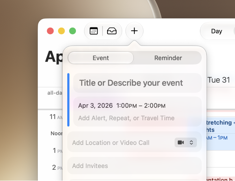 The Create Quick Event dialog.
