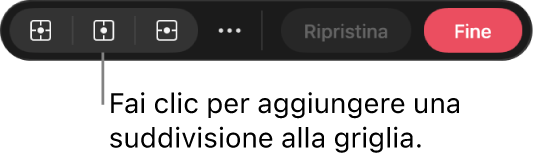 Una barra strumenti nella parte inferiore della tela con le opzioni per aggiungere suddivisioni alla griglia di alterazione.