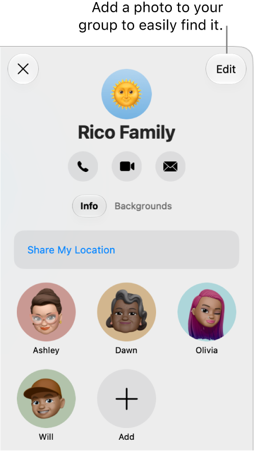 Conversation details view of a group message.