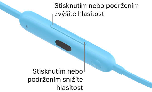 Obrázek levého ovládacího modulu sluchátek Beats&nbsp;Flex s&nbsp;tlačítkem hlasitosti