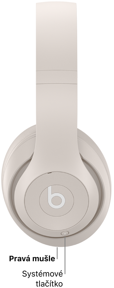 Systémové tlačítko na sluchátkách Beats&nbsp;Studio&nbsp;Pro, nacházející se na pravé mušli