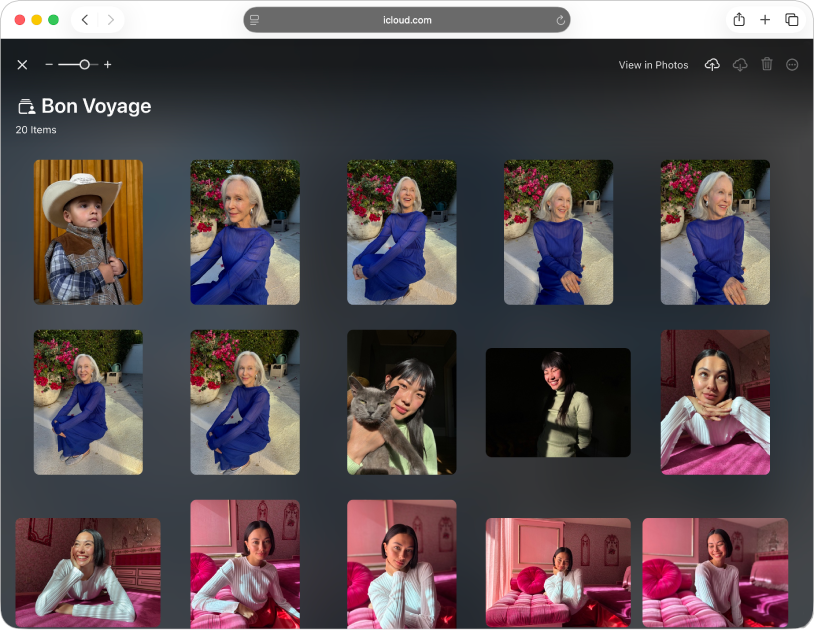 A shared album in Apple Invites on iCloud.com showing photos of people.