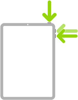 رسم توضيحي للـ&nbsp;iPad مع أسهم تشير إلى الزر العلوي وزري رفع وخفض مستوى الصوت في أعلى اليمين.