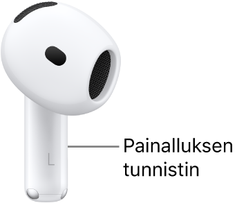 AirPods&nbsp;4 -kuulokkeiden voimatunnistimen kohta AirPods-kuulokkeiden varressa.