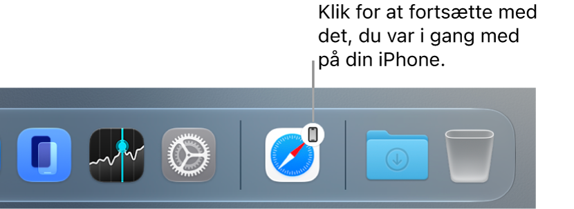 Symbolet for Handoff er synligt i Dock på Mac.