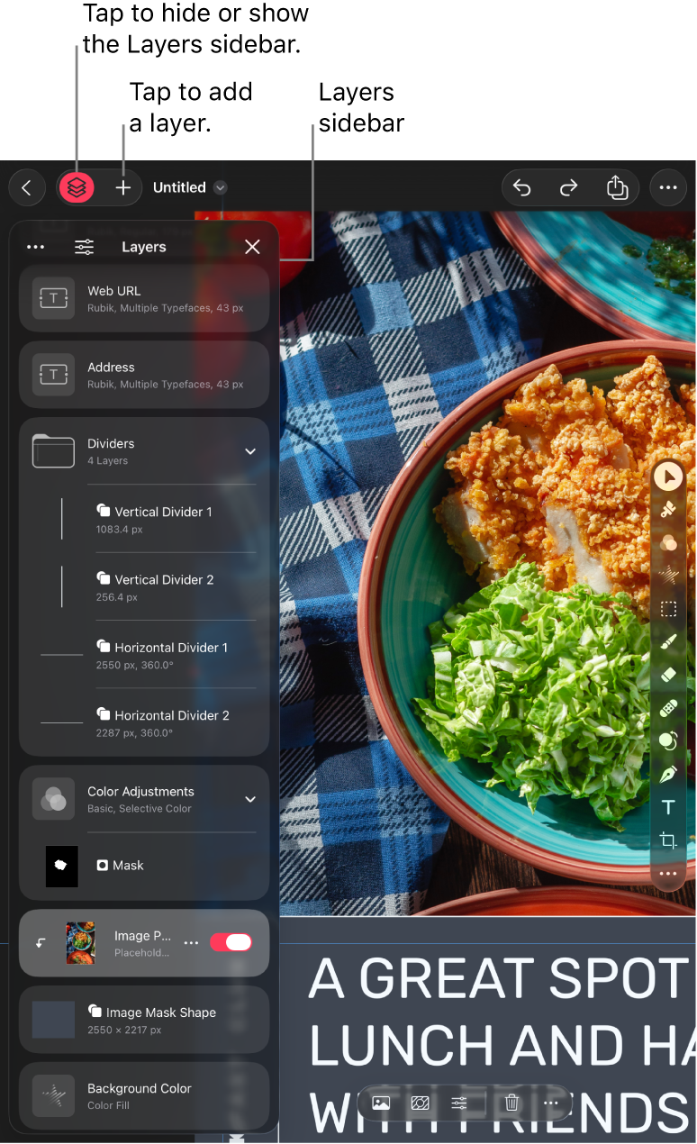 The Layers sidebar