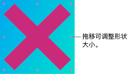 X 形矢量图形，显示用于调整大小的控制柄。