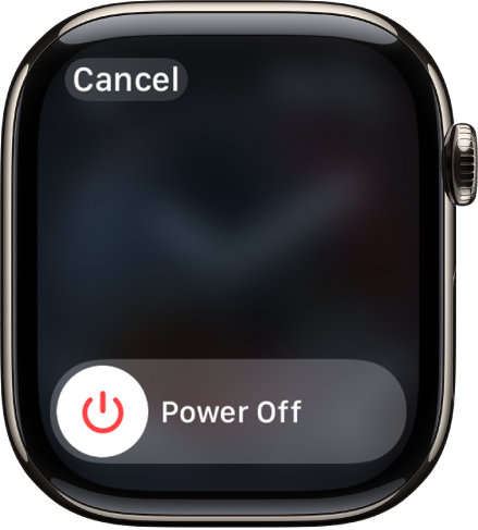 The Apple&nbsp;Watch screen showing the Power Off slider. Drag the slider to turn off Apple&nbsp;Watch.