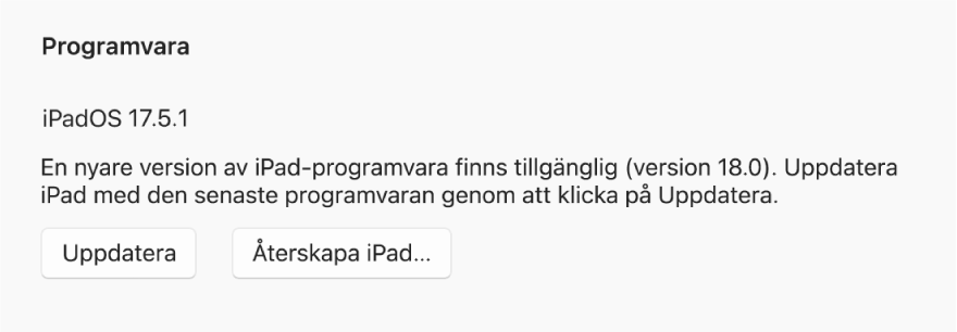 Knappen Uppdatera visas bredvid knappen Återskapa enhet.