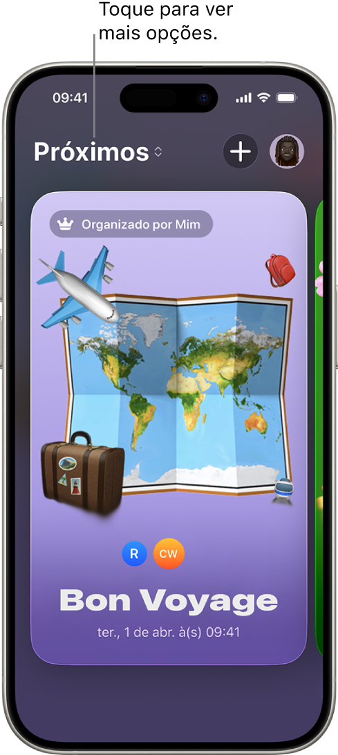 Uma tela do app Convites mostrando um evento próximo.