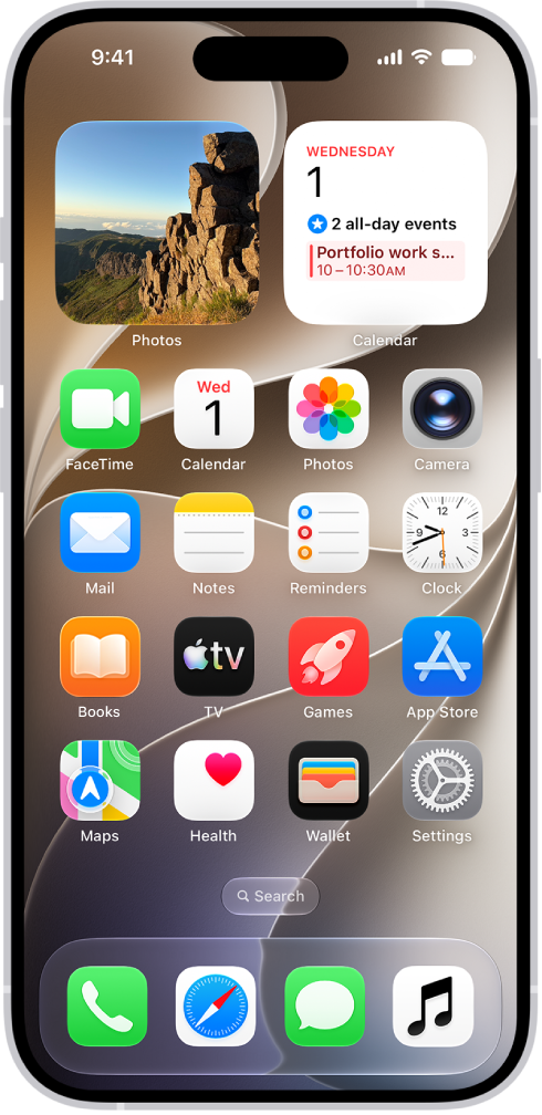A screenshot showing an example of the default Home Screen.