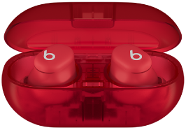 Beats&nbsp;Solo&nbsp;Buds and charging case in Transparent Red.