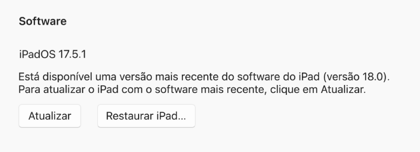 O botão “Atualizar” aparece ao lado do botão “Restaurar dispositivo”.