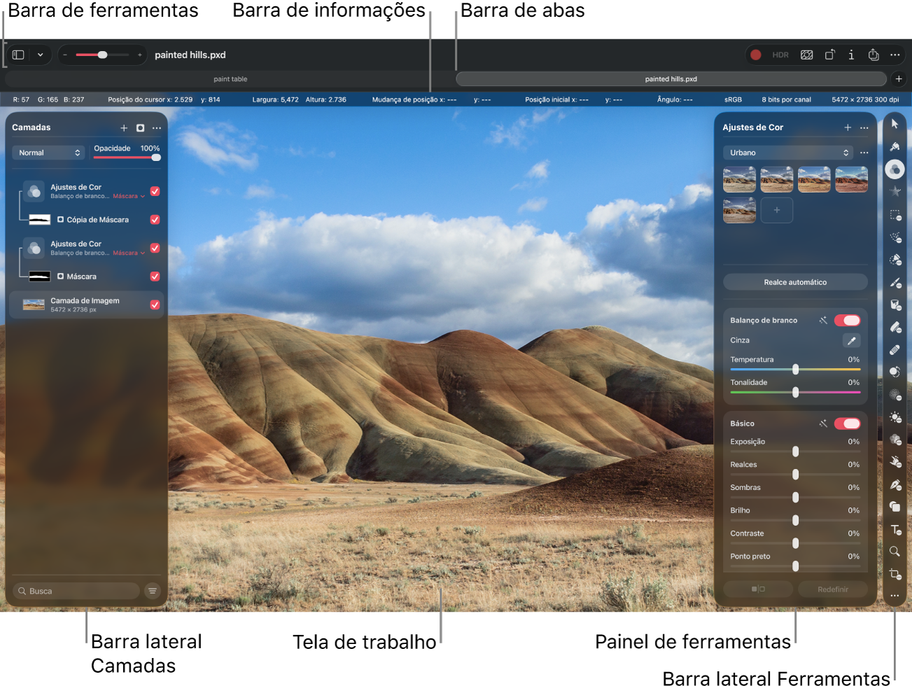 Interface do Pixelmator&nbsp;Pro