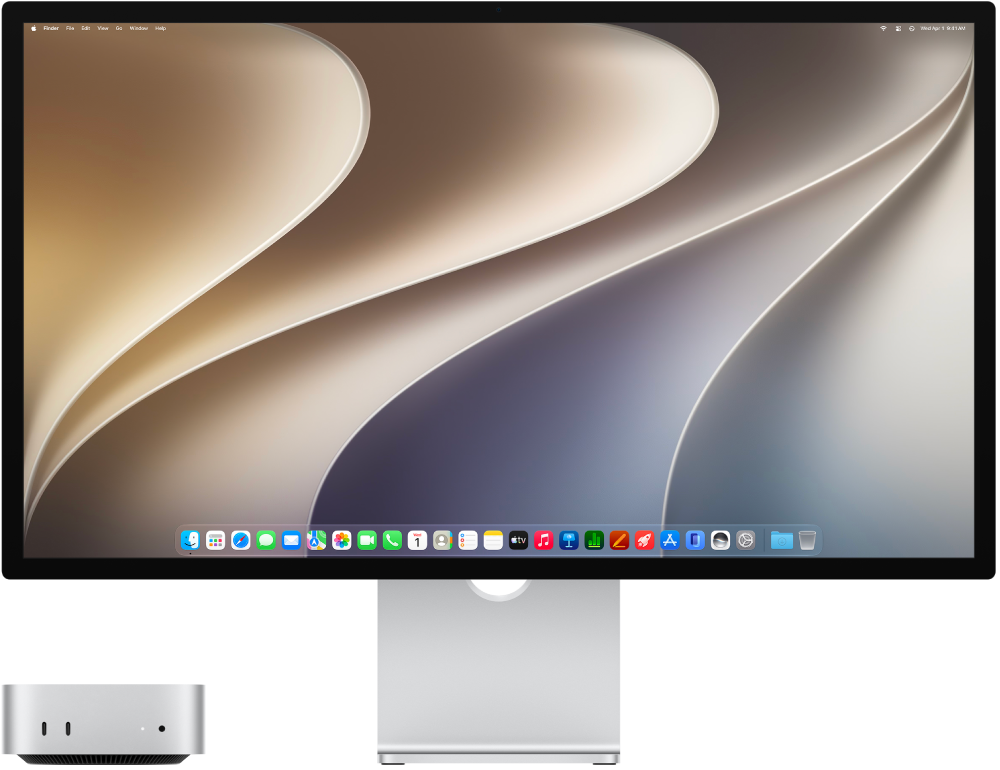 Mac mini and Apple Studio Display side by side.