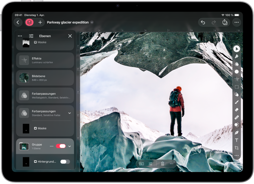 Benutzeroberfläche der App „Pixelmator&nbsp;Pro“ mit einem geöffneten Foto.