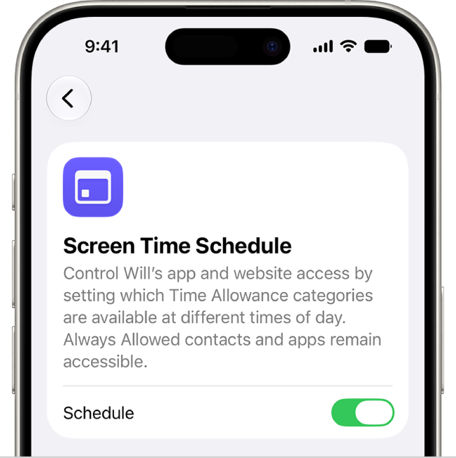 The Screen Time Schedule screen.