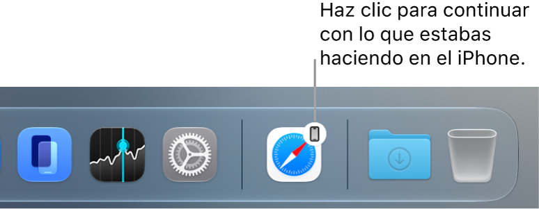 Icono de Handoff visible en el Dock de un Mac.
