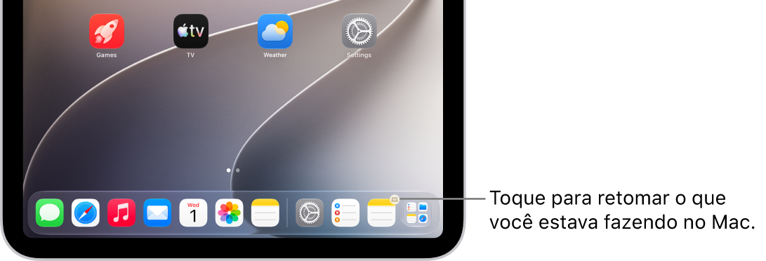 Ícone do Handoff visível no Dock em um iPad.