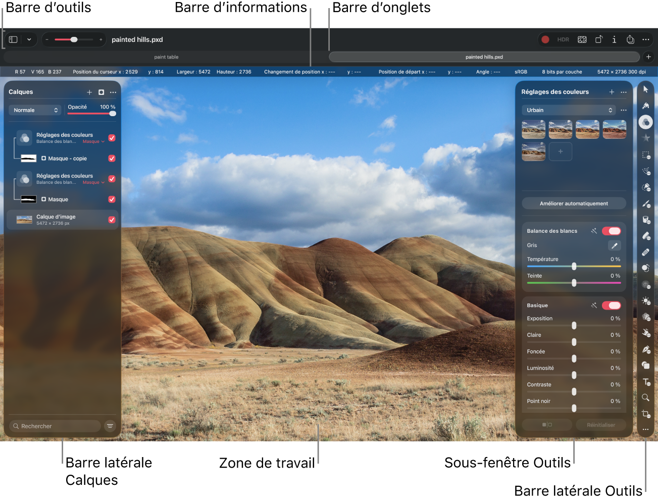 Interface de Pixelmator&nbsp;Pro