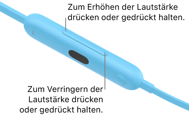 Eine Abbildung des linken Bedienelements der Beats&nbsp;Flex zeigt die Lautstärketaste.