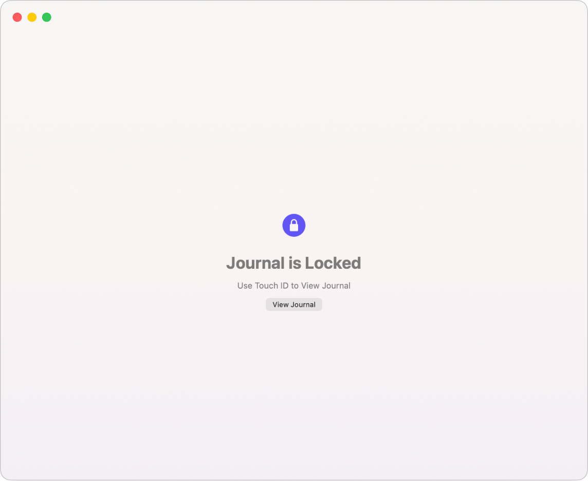 A screen in the Journal app that prompts you to use Touch ID to unlock your journal.