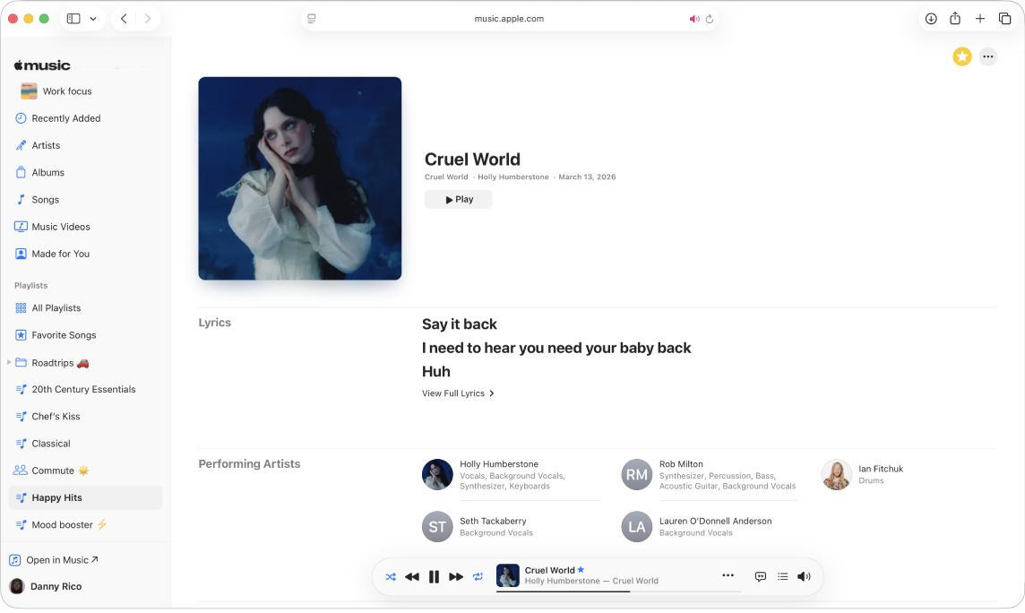A song’s credits page in Apple Music.