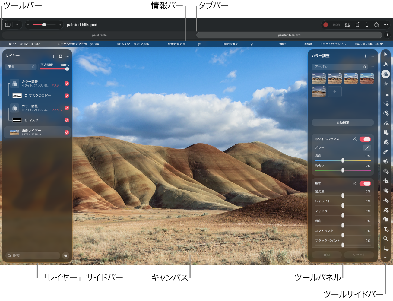Pixelmator Proのインターフェイス